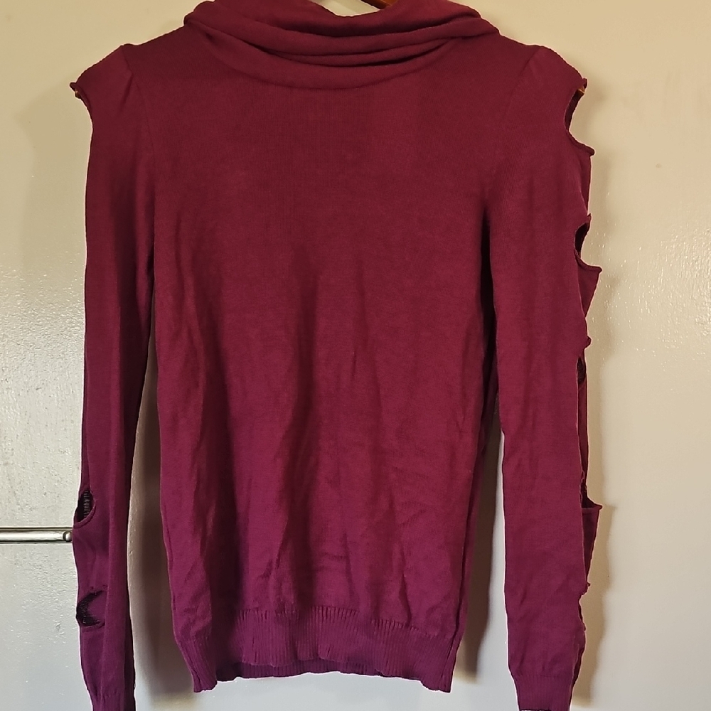 Chic Burgundy Sweater with Cut-Out Sleeves